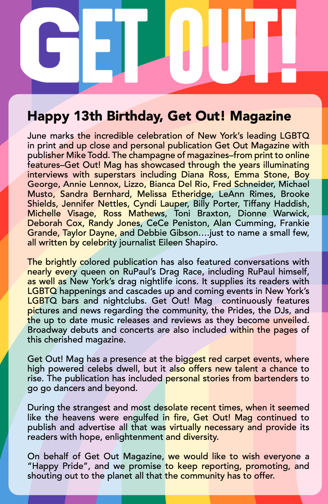  Happy 13th Birthday, Get Out! Magazine